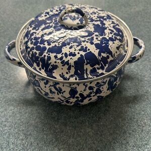 Speckled Blue and White Enamelware Casserole Dish
